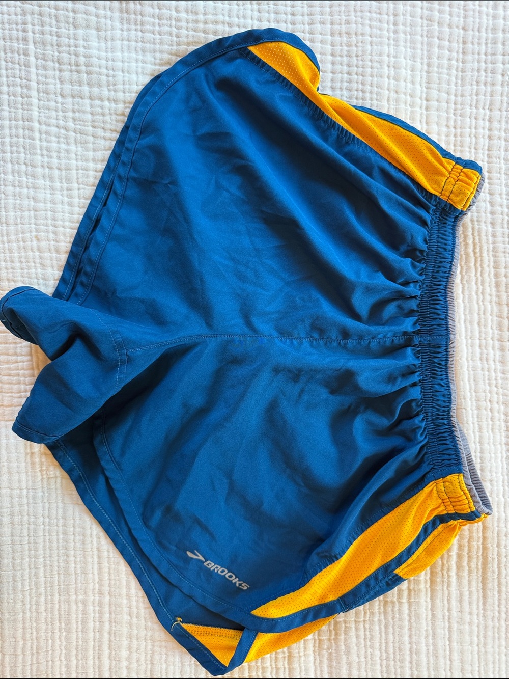 Brooks Unisex Athletic Shorts Blue with Yellow Accents